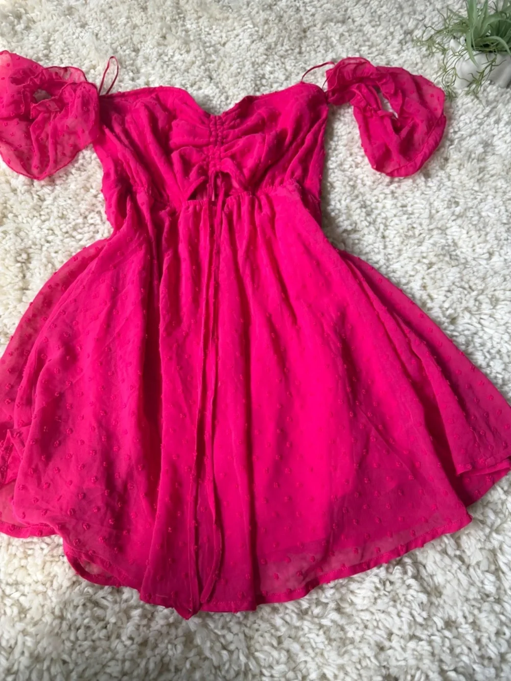 Vibrant hot pink FAVLUX Hot Pink cute spring dolly Off-the-Shoulder Puff Sleeve